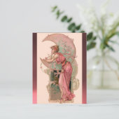 STARTEN / LADY VAN DE MOON MET STROMEN IN PINK BRIEFKAART (Staand voorkant)