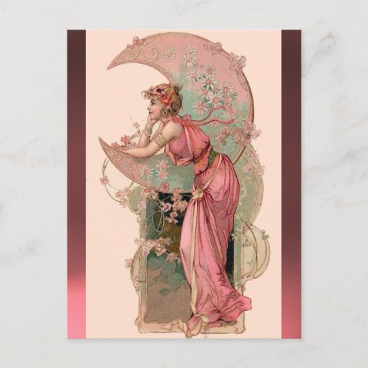 STARTEN / LADY VAN DE MOON MET STROMEN IN PINK BRIEFKAART (Voorkant)