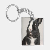 Startled Black and White Bunny Rabbit Sleutelhanger (Voorkant Links)