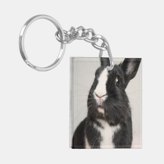 Startled Black and White Bunny Rabbit Sleutelhanger (Voorkant Links)