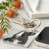 Startled Black and White Bunny Rabbit Sleutelhanger (Voorkant Rechts)