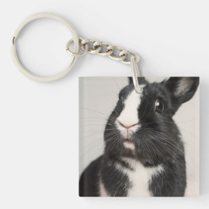 Startled Black and White Bunny Rabbit Sleutelhanger