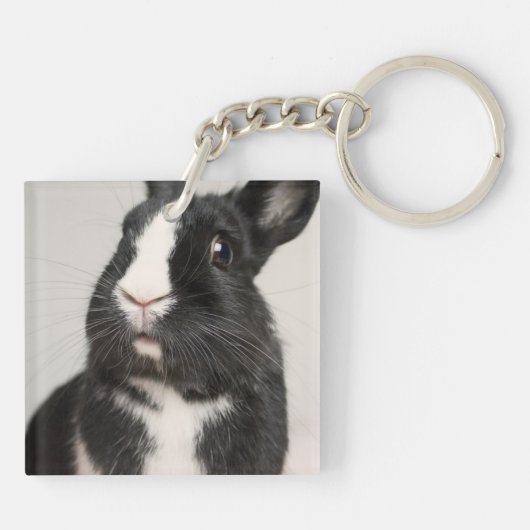 Startled Black and White Bunny Rabbit Sleutelhanger (Achterkant)