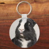 Startled Black and White Bunny Rabbit Sleutelhanger (Voorkant)