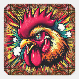 "Startled Mad Rooster"  Vierkante Sticker