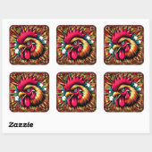 "Startled Mad Rooster"  Vierkante Sticker (Vel)