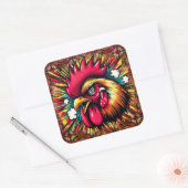 "Startled Mad Rooster"  Vierkante Sticker (Envelop)