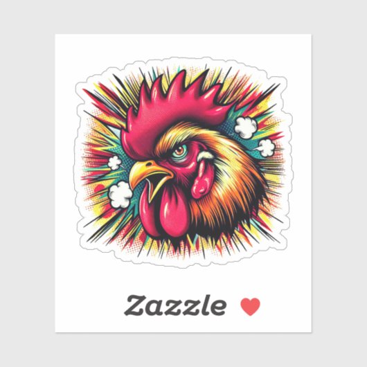 "Startled Mad Rooster" Vinyl Sticker (Vel)