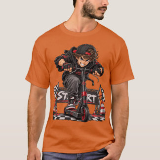 Startlijn Extreme Scooter Racer Anime T-shirt
