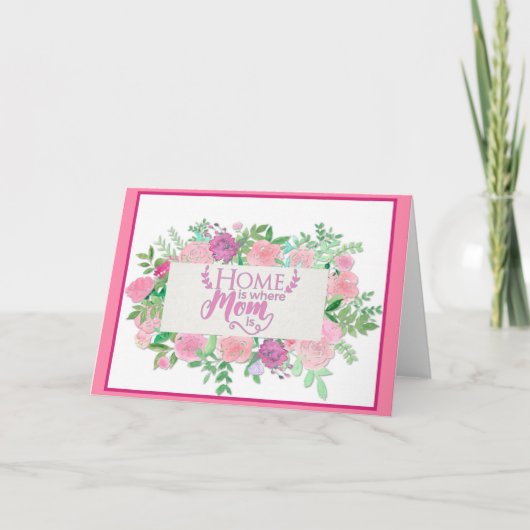 Startpagina Roze Floral Waterverf waar mama is Kaart (Voorkant)