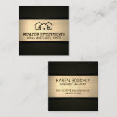 Startpunt pictogram | Goud Metaal | Zwart met patr Vierkante Visitekaartje (Voorkant / Achterkant)