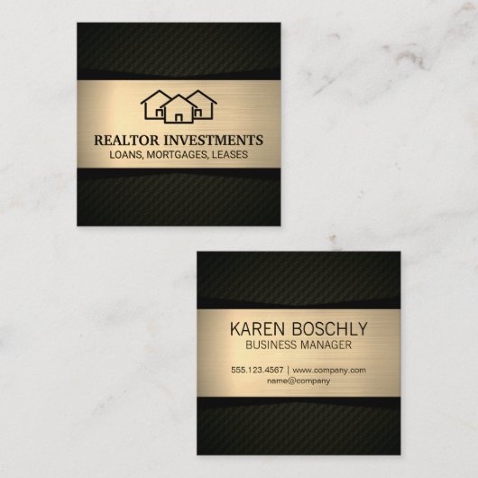 Startpunt pictogram | Goud Metaal | Zwart met patr Vierkante Visitekaartje (Voorkant / Achterkant)