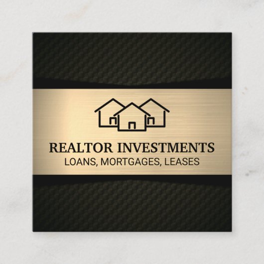 Startpunt pictogram | Goud Metaal | Zwart met patr Vierkante Visitekaartje (Voorkant)