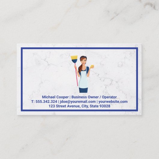 Startservice reinigen | Maid with Broom Visitekaartje (Achterkant)