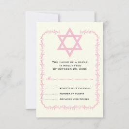 Startster van David roze demask border Bat Mitzvah RSVP Kaartje