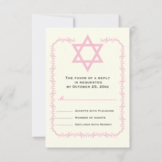 Startster van David roze demask border Bat Mitzvah RSVP Kaartje (Voorkant)