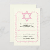 Startster van David roze demask border Bat Mitzvah RSVP Kaartje (Voorkant / Achterkant)