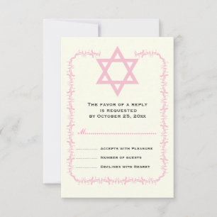 Startster van David roze demask border Bat Mitzvah RSVP Kaartje