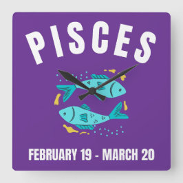 Startteken Pisces Vierkante Klok