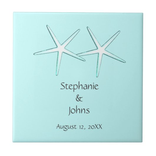 Startvis Cute Couple Blauwgroen White Gift Favor W Tegeltje (Voorkant)