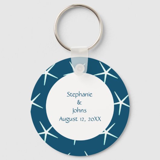 Startvis Cute Couple Blue White Wedding Gift Favor Sleutelhanger (Voorkant)
