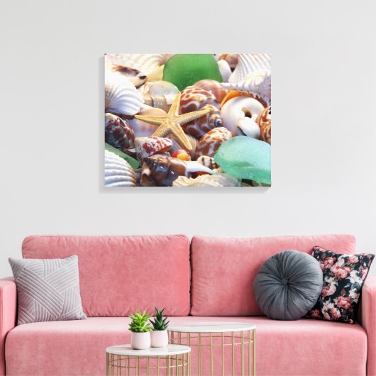 Startvis en zeeschelpenschroot canvas afdruk (Insitu (Woonkamer))