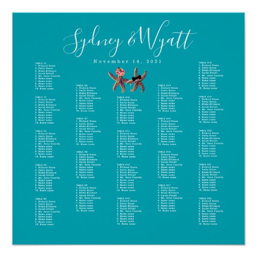 Startvisbride in Groom Large Seating Chart Poster (Voorkant)