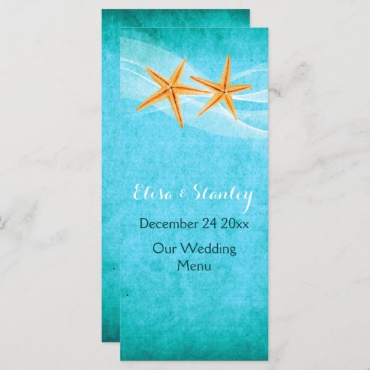 Startvispaar en bruinstrand trouwkaart menu (Voorkant / Achterkant)