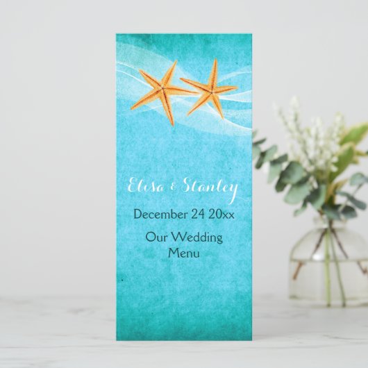 Startvispaar en bruinstrand trouwkaart menu (Staand voorkant)