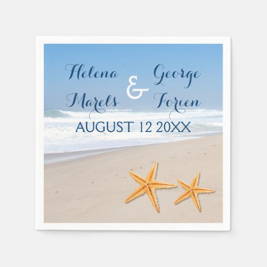 Startvispaarbestemming zomerstrand bruiloft servetten (Voorkant)