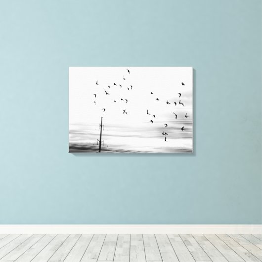 Startvogels vliegen met een Hydro Wires Stark Scen Canvas Afdruk (Insitu (Houten vloer))