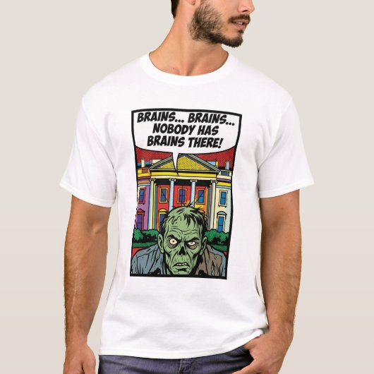 Starving at the Summit: No Brains Pop-Art Zombie T-shirt (Voorkant)