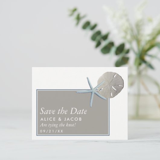 Starvis en zanddollar - strand Bewaar datum Aankondigingskaart (Staand voorkant)