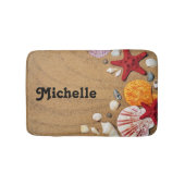 Starvis en zeeschelpen op bruin strand zand badmat (Voorkant)