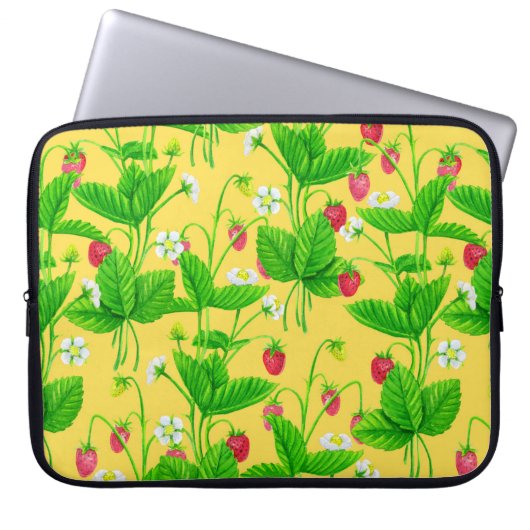 Starwberry tuin op geel laptop sleeve (Voorkant)