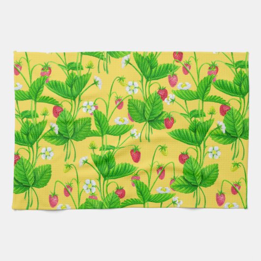 Starwberry tuin op geel theedoek (Horizontaal)