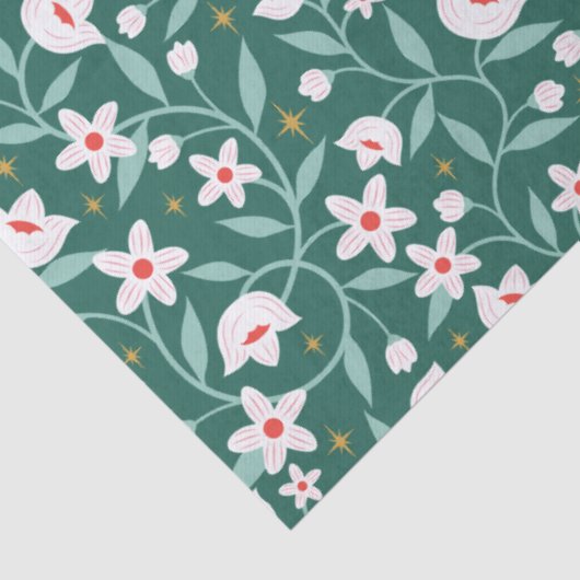 Stary Botanical Blossom Vine Leaf Pattern Tissuepapier (Detail)