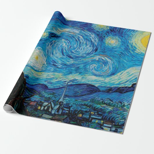 Stary night van gogh floral Patroon Wrapping Paper Cadeaupapier (Uitgerold)