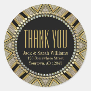 Starzi Art Deco Goud Zwart Bedankt Ronde Stickers