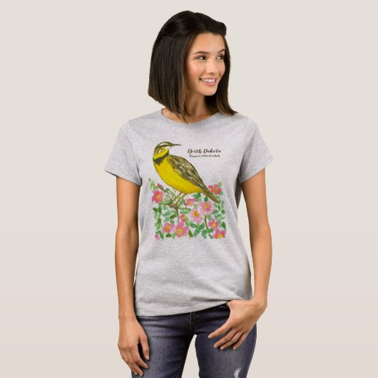 State Bird of North Dakota Westerne Meadowlark T-shirt (Voorkant volledig)