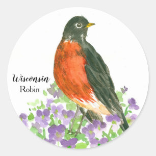 State Bird of Wisconsin Robin Wood Violet Ronde Sticker