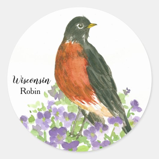 State Bird of Wisconsin Robin Wood Violet Ronde Sticker (Voorkant)