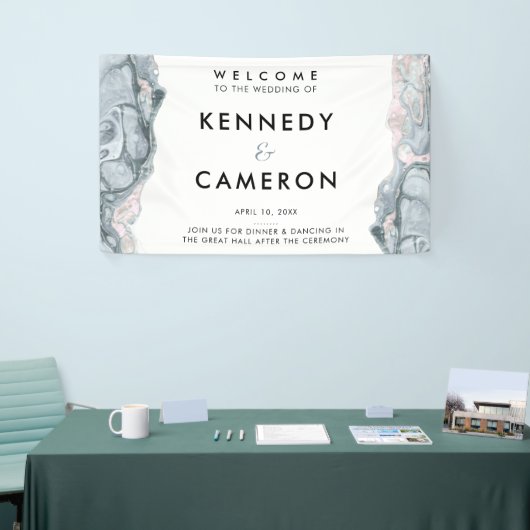 State Blue & Blush Pink Minimalist Marble Welkom Spandoek (Beurs)