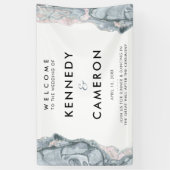 State Blue & Blush Pink Minimalist Marble Welkom Spandoek (Verticaal)