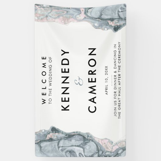 State Blue & Blush Pink Minimalist Marble Welkom Spandoek (Verticaal)