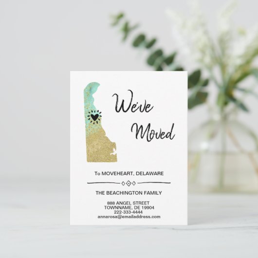 *~* STATE DELAWARE Bewegend Glitter - Nieuw Adres Aankondigingskaart (Staand voorkant)