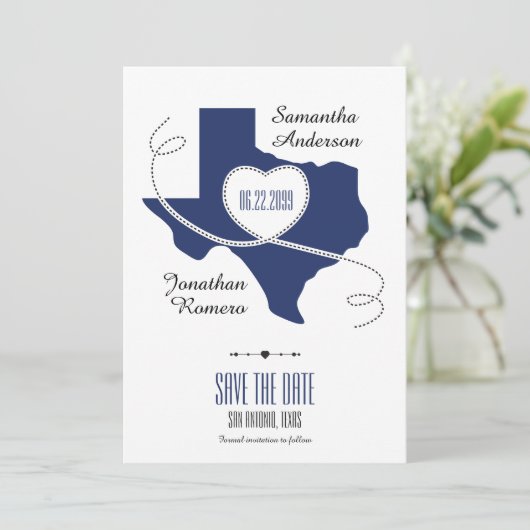 State Flag Blue Texas Curling Ribbon Save the Date Kaart (Staand voorkant)