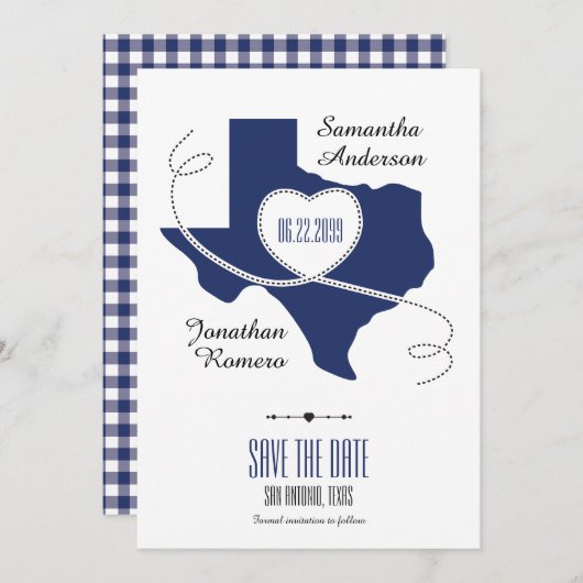 State Flag Blue Texas Curling Ribbon Save the Date Kaart (Voorkant / Achterkant)