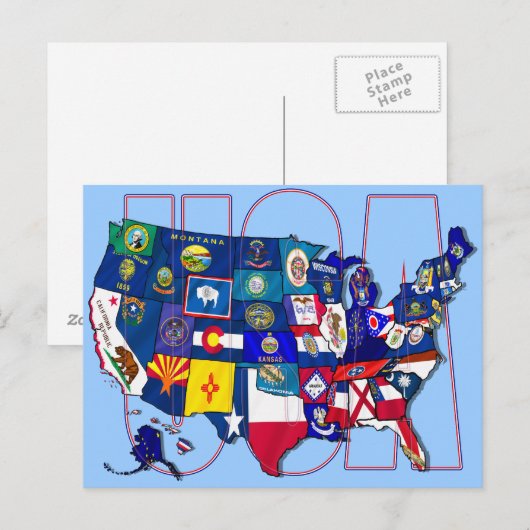 State Flags Map Verenigde Staten Vlag Briefkaart (Voorkant / Achterkant)