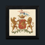 State Heraldic Badge met Griffin en Lion Cadeaudoosje<br><div class="desc">Deze mooie heraldische badge heeft een griffie en een leeuw. De leeuw houdt een schild terwijl de griffijn een speer met Latijnse woorden heeft die vertaald zijn in "De kracht van ware onstabiliteit". Show van uw ware adel met deze statenloze afdruk!</div>
